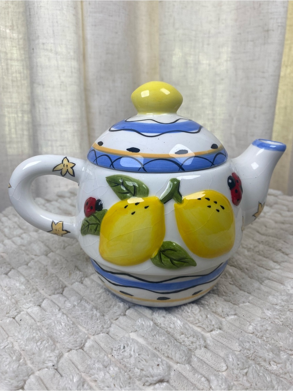 Vintage Figi Graphics Sunny Days Lemon Ladybug Ceramic Teapot 2002